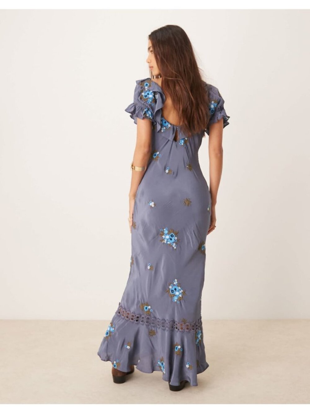 Free People Bali Santa Cruz Indigo Floral Embroidered Maxi Dress Medium New - Picture 8 of 16